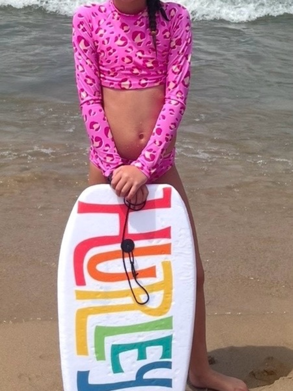Cat & Jack Pink Leopard Long-Sleeve Kids Rash Guard 2 piece bikini size med 7 8